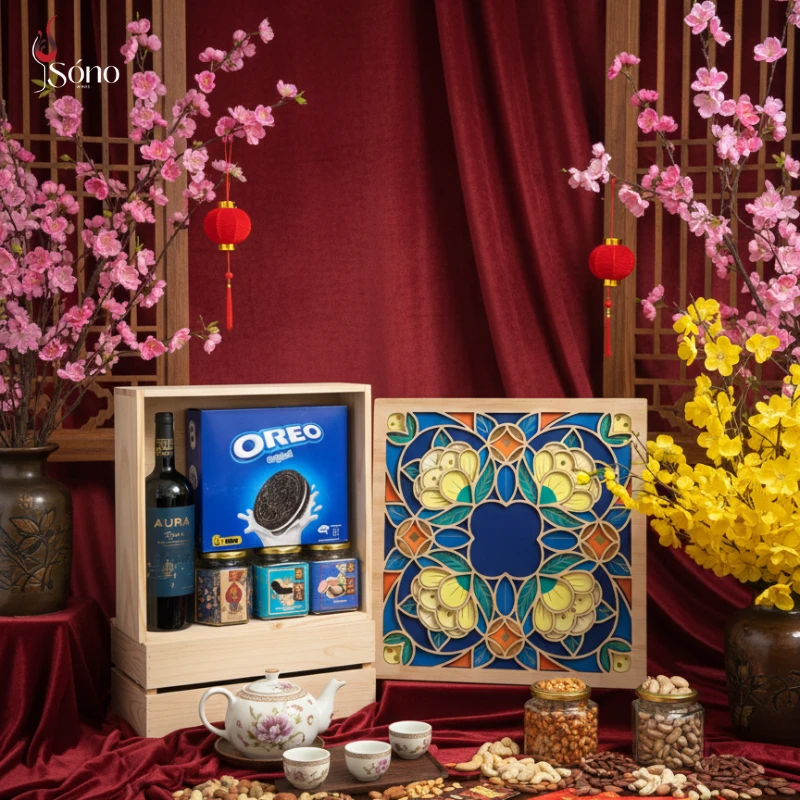 Hộp quà rượu vang xuân hoà vượng