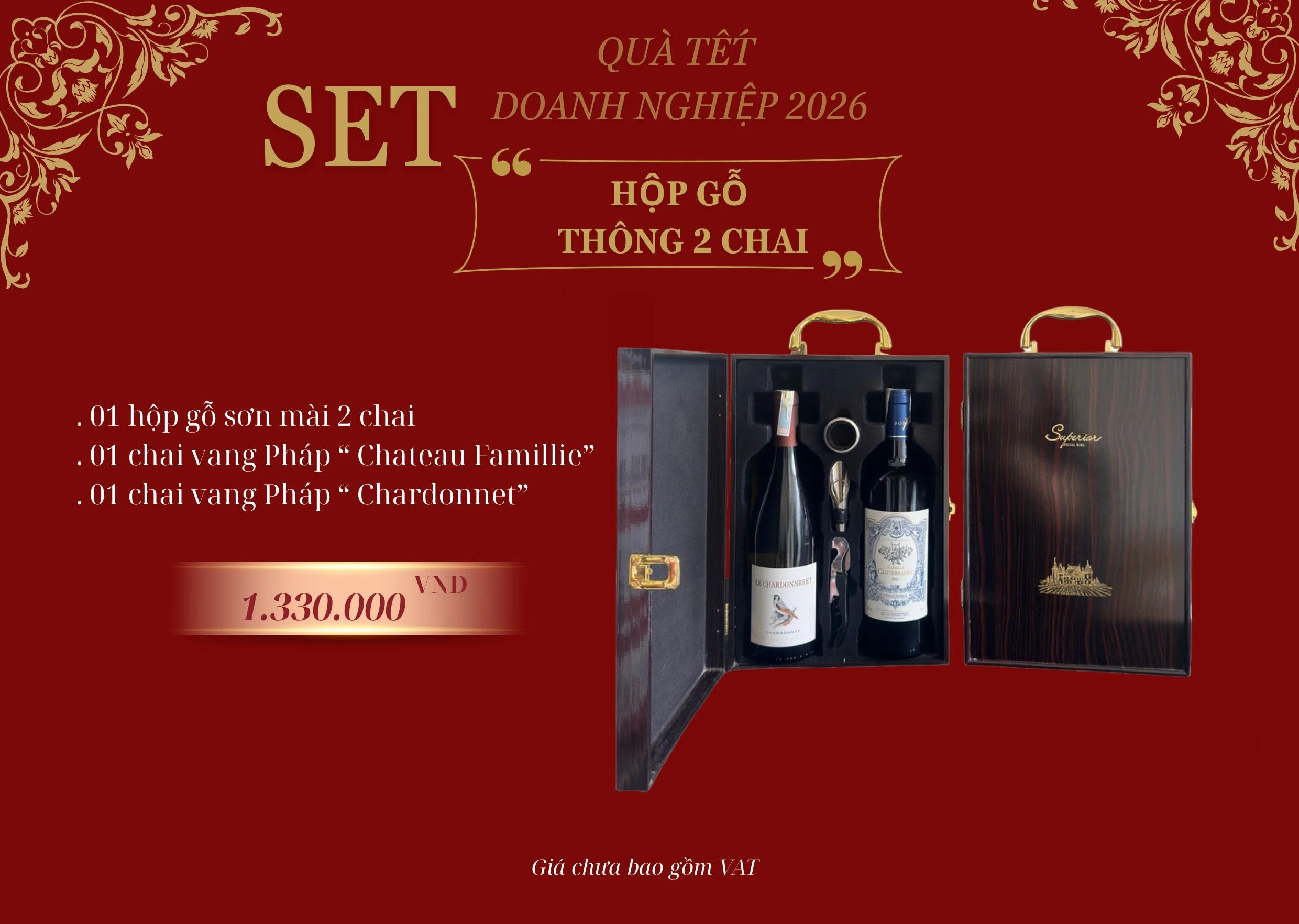 Set hộp quà tặng rượu vang Pháp cho mùa Tết 2026 tại SonoWine