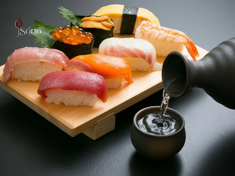 Rượu sake Junmai kết hợp với món món sushi ngon