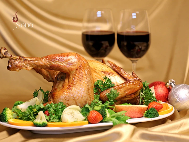 Rượu vang đỏ ăn với thịt gà nướng